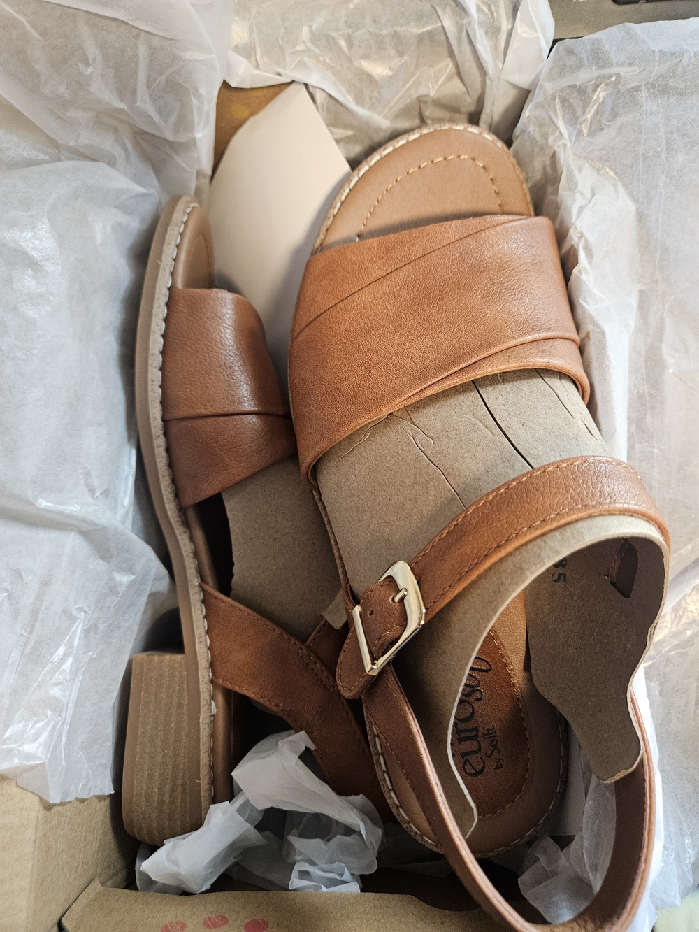 Eurosoft Women’s Tan Leather Slide Sandals with Buckle